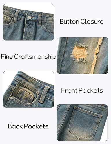 SEAUR Cool Boys Skinny Fit Cotton Ripped Destroyed Distressed Slim Jeans Kids Stacked Drip Washed Denim Pants Slacks for Boy4