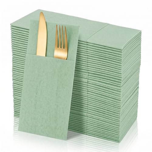 50 Stück Besteckservietten Eukalyptus Grün 40.6x40.6 cm Stoffähnliche Servietten Salbeigrün für Hochzeit Tischdeko Konfirmation Babyparty Geburtstag Kommunion