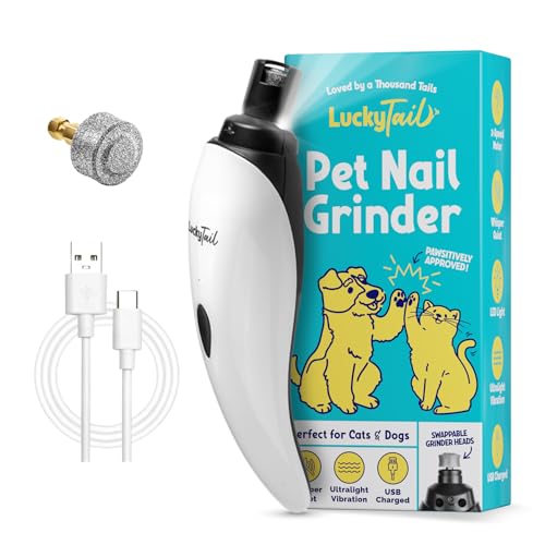 LuckyTail Pet Nail Grinder for Dogs and Cats – Super Quiet and Low Vibration Electric Dog Nail Grinder with 2 LED Lights – USB Rechargeable and Cordless – 2 Speeds – Small to Large Pets