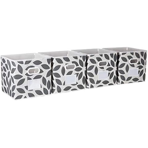 MAX Houser Fabric Storage Bins Cubes Baskets Containers with Dual Plastic Handles for Home Closet Bedroom Drawers Organizers, Foldable, Set of 4 (Grey) Cover
