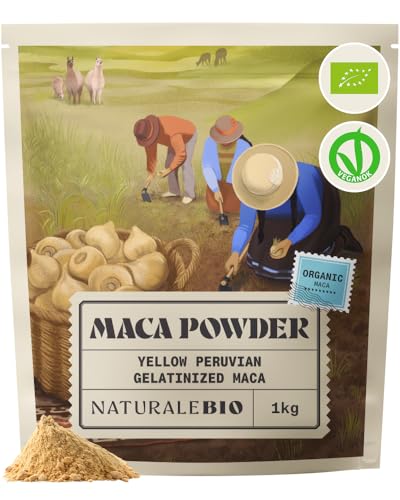 NaturaleBio Organic Maca Powder 1kg. Peruvian Natural and Pure from Organic Maca Root. Vegetarian and Vegan Friendly - Gelatinised