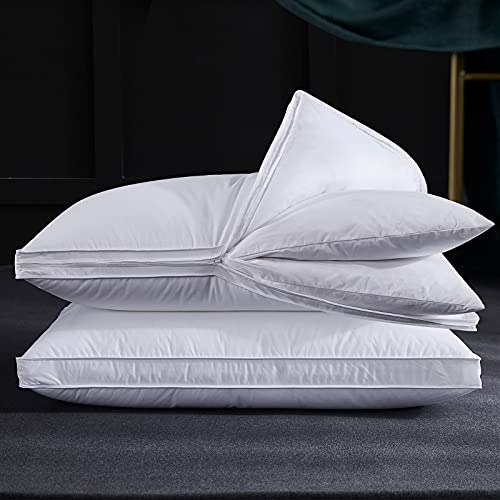 Three Geese Adjustable Layer Goose Feather Innner Pillow With Outer Pillowcase Filling Soft Polyester,Assembled Bed Pillow,100% Cotton,Good For Side&Back Stomach Sleeper,Standard/Queen Size 2 Pack. #TOP4