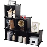 YCOCO Cube Storage Organizer 6-Cube Closet Storage Shelves with Wooden Mallet,Closet Cabinet Bookshelf,Plastic Square Cube Storage for Home,Office, Kids Room,Black