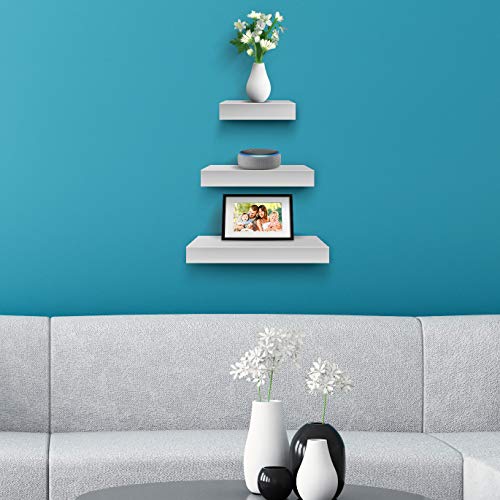 Sorbus Wall Mount Corner Shelves, Square Hanging Wall Shelves Decoration, Perfect Trophy Display, Photo Frames, Home Décor, Set Of 3 (3-Piece Square Set - White) #TOP3