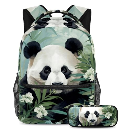 Sac à dos grand format vert avec panda et poches multiples pour les cours