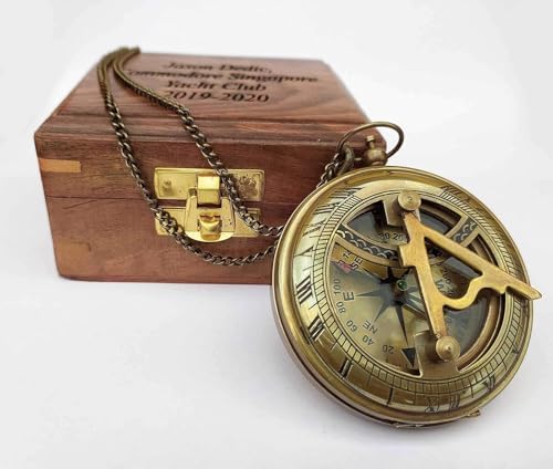 Perssonalized Custom Push Button Sundial Compass with Wooden Box – Personalized Engraving on Compass and/or Box – Unique Gift for Travel, Hiking, Camping, Wedding, Baptism & Special Occasions image 5