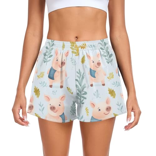UMIRIKO Cute Pig Women's Running Shorts with Pockets Sporty Workout Quick Dry Athletic Shorts L 202a8882