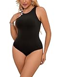 Baczoe Black Bodysuit with Snaps for Women Crew Neck Bodycon Body Suits Snap Closure Tank Tops Bodysuit (Black, S)