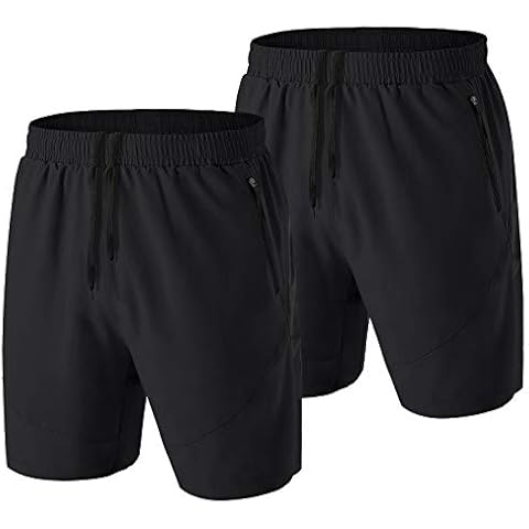 HMIYA Men's Sport Shorts Quick Dry Running Gym Casual Short Lightweight with Zip Pockets(Black/Black,EU-2XL/US-XL) Cover