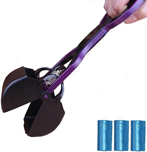 FEELING WELL Durable Plastic Dog Pet Poop Scooper Easily Pickup Clip Yard Cleaner Waste Disposal with Bag Purple