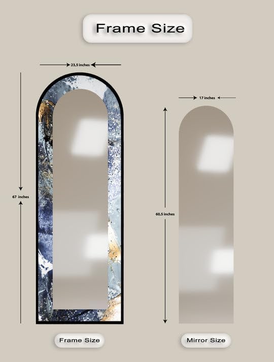 23,5’’W x 67’’H Midnight Sky Elegance – Abstract Floor Mirror Arched Full Lenght Mirror - Arch Full Body Stained Floor Mirror with Black Frame with Silver Frame