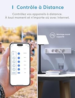 Meross Multiprise Connectée (FR), 16A Prise WiFi Compatible avec Alexa et Google Home, Multiprise Programmable (4 Prises AC et 4 Ports USB) avec Fonction du Temps et Contrôle à Distance