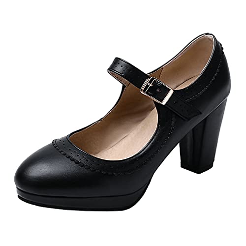 KOKOMOMO Womens Rockabilly Shoes Vintage Mary Jane Platform Heels Block Heel Ankle Strap Pumps