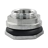 Rierdge Bulkhead Water Tank Fitting, 3/4' Stainless Steel Thru-Bulk Fitting with Rubber Rings for Water Tank Aquarium Rain Barrels (3/4' Female 1' Male)