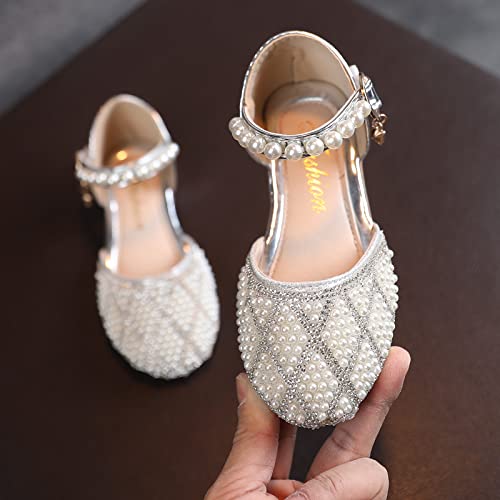 Girls' Sandals Single Infant Princess Crystal Kids Bowknot Dancing Pearl Shoes Shoes Shoes Girls Sandals Shoes Baby (Silver-1, 6.5 Toddler)2