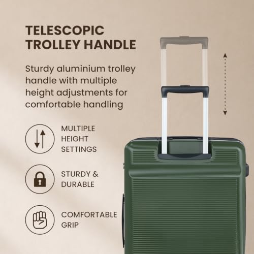 Image of SWISS MILITARY Pascal Hard Trolley Luggage Set of 2 (Medium 68cm + Large 79cm) PC Suitcases Anti-Theft Zippers with 3-Dial Combination Lock, 360 Spinner Wheel, Wet Pocket & Aluminium Handle Olive