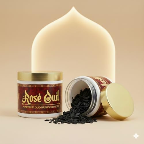 Image of Rose Oud BAKHOOR Incense | Authentic Arabic BAKHOOR Incense | 40 GMS JAR | Pack of 1 | Natural Wood Chips Rose Fragrance Woody Blend | Perfect for Pooja