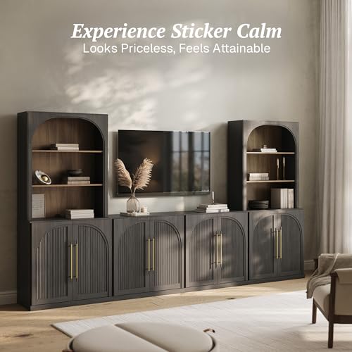 Image of BELLEZE Jagger 130 inch Wall Unit 6-Piece Modular TV Stand - Ebony
