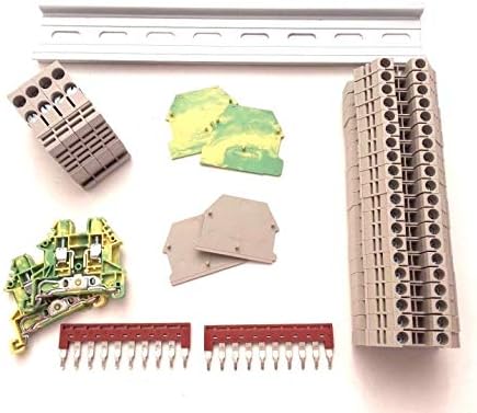 Dinkle DIN Rail Block Kit #2 DIN Rail Terminal Block Kit Dinkle 20 DK4N 10 AWG Gauge Ground DK4N-PE Jumper DSS4N-10P End Covers End Brackets,30 Amp, 600V