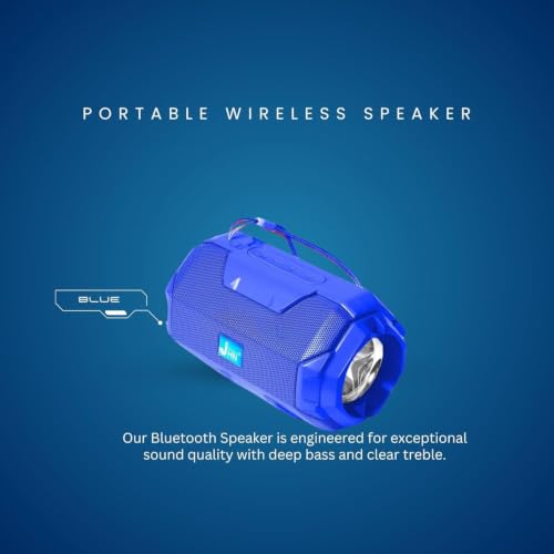 Image of Portable Wireless Bluetooth Speaker 5W with Built-in Torch, Deep Bass Stereo Sound, Long Battery Life, AUX Input, Rugged Water Resistant Design for Outdoor & Indoor (Blue)