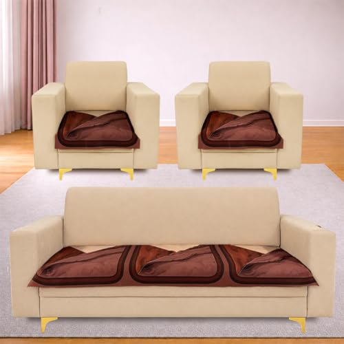 Image of Homerz Premium 'Luxe Series' Holland Velvet Sofa Cover | Smooth Finish | Anti-Skid Fleece Backing | Soft Touch Couch Protector for Living Room (Urban Dune, 5 (3+1+1) Seater, Only Seat Cover)