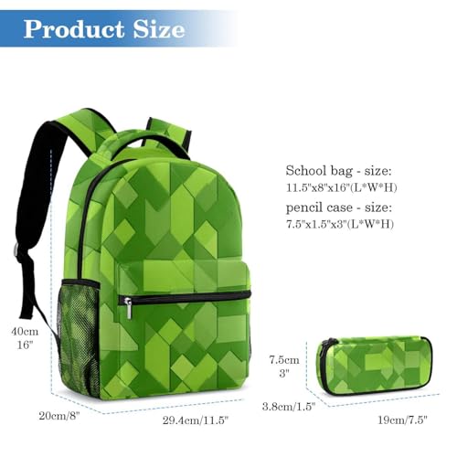 Sac à dos avec trousse pour étudiants motif géométrique vert multicolore cartable enfant