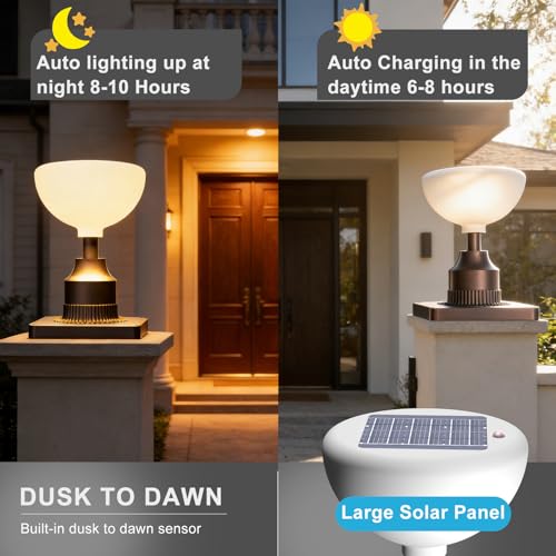 Image of Lightdot Solar Lamp Post Lights 3000K Dusk to Dawn Solar Post Lights with Pier Mount Base, Wireless Waterproof Outdoor Post Lantern, Aluminum Housing for Garden Yard Pole Pillar-2 Pack