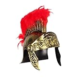 Menolana Sparta Helmet Headwear Sparta Costume Accessory Fighter Helmet for Stage Decor Gift Cosplay Role Playing, Gold with Feather