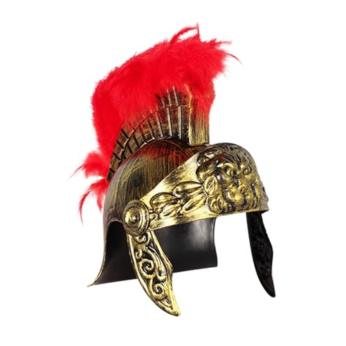 Menolana Sparta Helmet Headwear Sparta Costume Accessory Fighter Helmet for Stage Decor Gift Cosplay Role Playing, Gold with Feather