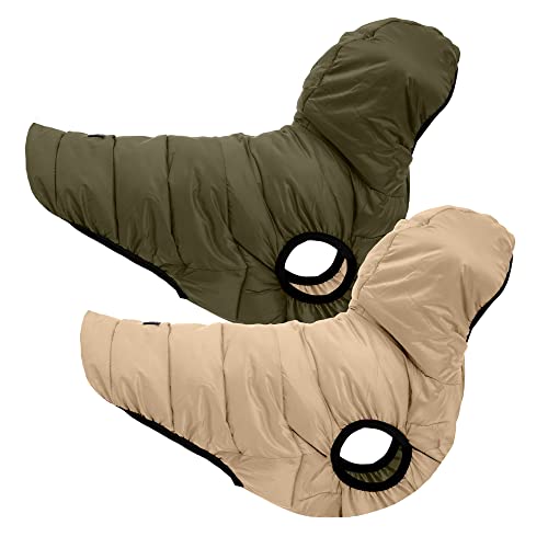 Pawtitas Reversible Windproof Jacket | Water Resistant | Dog Coat for Winter - Green & Beige Up Dog Vest - Medium, Pouch Included