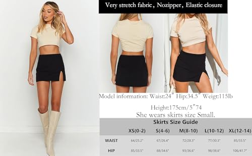 Black Mini Skirt Women's High Waisted Stretch Fitted Bodycon Skirt with Slit4