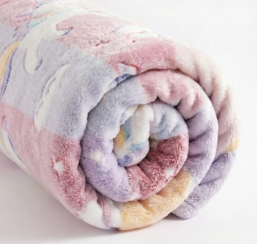 Image of BSB HOME Glow in The Dark Kids Blanket Single Bed Size, Soft Fleece Luminous Bed Throw, Cozy Lightweight Blanket for Boys & Girls (60 x 90 in / 152 x 229 cm) (Unicorn Print - Red Blue & Lavander)