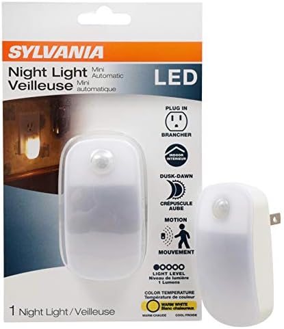 SYLVANIA LED Mini Automatic Plug-In Night Light with Sensor, Motion Activated, Dusk to Dawn, Warm White, Plug-In Type - 1 Pack (64988)