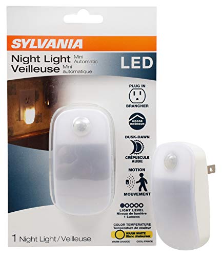 LEDVANCE Sylvania LED Mini Automatic Plug-in Night Light with Sensor, Motion Activated, Dusk to Dawn, Warm White, Plug-in Type - 1 Pack (64988)