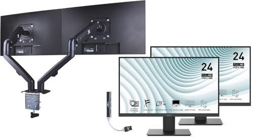 Image of MSI PRO MP241X 24 inch FHD VA Monitor with 4ms Response Time, Anti-Glare, Flicker Free, 250 nits Brightness, VESA Mount (75mm), HDMI, Black Color (PROMP241X) 2 Pack w /DKZ Hub & ErgoFlexy Dual Mount Arms