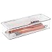 mDesign Long Plastic Kitchen Pantry/Fridge Storage Organizer Box Containers with Hinge Lid for Shelves or Cabinets, Holds Food, Snacks, Seasoning, Condiments, Flatware, Utensils - 4 Pack - Clear