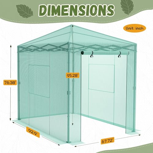 Devoko Walk-in Greenhouse, Instant Pop Up Green House for Outdoors with Zippered Door and 2 Roll-up Windows, PE Cover, Portable and Easy Assemble (Green, 8x6 Feet) - Image 6