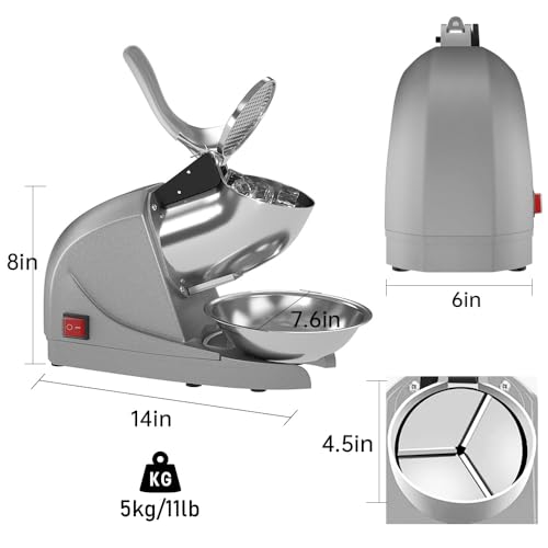 OKF Ice Shaver Prevent Splash Snow Cone Machine, Electric 3 Blades Shaved Ice Machine, 380W Ice Shaver Machine, 286lbs/hr Ice Crushers for Home Use, Ice Shaver Machine Electric, Ice Crusher (Silver)