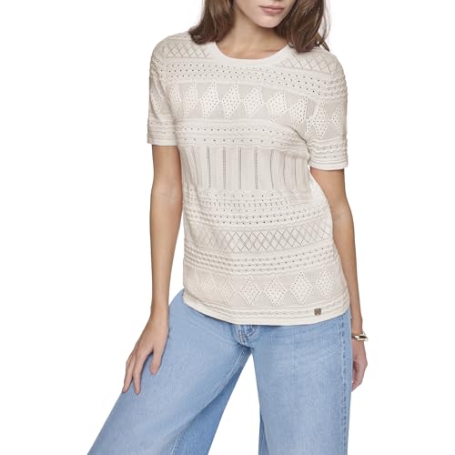HALSTON �Z�[�^�[Short Sleeve Textured Light Weight Sweater���f�B�[�X