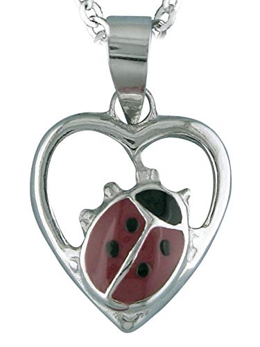 Alylosilver Collar Colgante Corazon de Plata para Mujer - con Mariquita Esmaltada Incluye Cadena de Plata de 45 cm y Estuche para Regalo