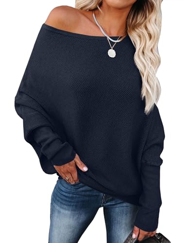 Image of ANRABESS Womens Off Shoulder Sweaters 2026 Fall Long Batwing Sleeve Loose Fit Knit Tops Casual Pullovers Jumpers