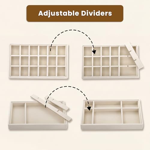 Image of Elsjoy 8 Pack Velvet Jewelry Trays, Stackable Jewelry Organizer Trays for Drawers, Beige Jewelry Storage and Display Tray Inserts for Necklaces, Rings, Earrings
