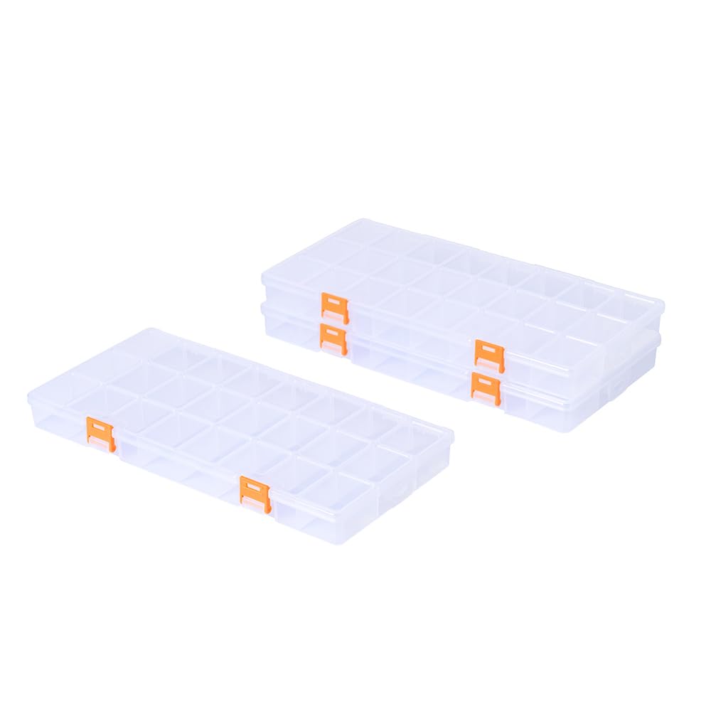 Confezione da 3 scatole portaoggetti in plastica trasparente a 24 scomparti con divisori, contenitori trasparenti per piccole parti, perline, bottoni, gioielli, diamanti, forniture