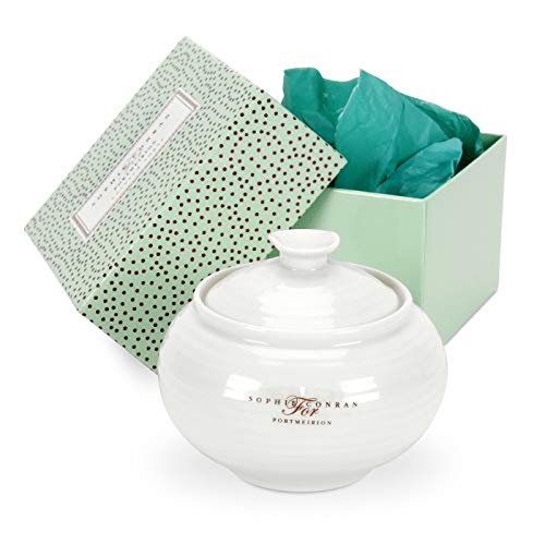 Portmeirion Sophie Conran White Covered Sugar Bowl | 11 Oz Sugar Container | Sugar Jar For Coffee Bar, Home, And Kitchen Countertop | Made From Fine Porcelain #TOP1