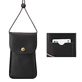 Techcircle Cell Phone Neck Pouch PU Leather Carrying Bag with Credit Card Holder Adjustable Strap, Small Travel Purse for iPhone 11 XR XS Max SE 8 7 6 Plus, Galaxy S10 S7 Edge A10 J7, Moto G6 (Black)
