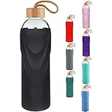 FCSDETAIL Botella de Agua de Cristal sin BPA, Botella de Agua de Vidrio de Borosilicato con Funda de Silicona y Tapa a Prueba de Fugas 420ml / 660ml / 1000ml