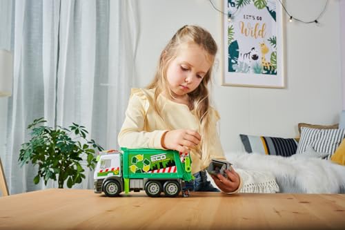 Dickie Toys – Action Truck Müllauto – Müllwagen inkl. Mülltonne, mit Sound und Warnlicht, Be- und Entladefunktion, Müllabfuhr für Kinder ab 3 Jahren, Grün/Weiß