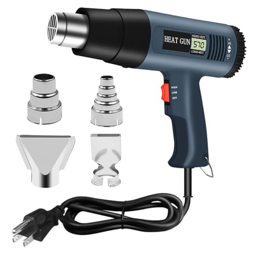 2000W Heat Gun with LCD Digital Display - Accurate Temperature Control, Overheat Protection, Double Heat Wire, 140?-1202??60?- 650??with 4 Nozzles for Vinyl Wrap, Shrink Tubing, Paint Stripping