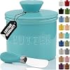 PriorityChef Butter Crock with Lid with Water Line, Ceramic French Butter Dish to Leave On Counter, Cool Green