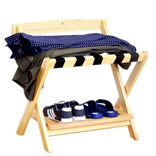 GUODDM Soporte Plegable For Maletas - Soporte De Madera For Maletas De Hotel, Soporte For Bolsas De Viaje con Correas De Nailon, Estante De Almacenamiento(Natural,1pcs)